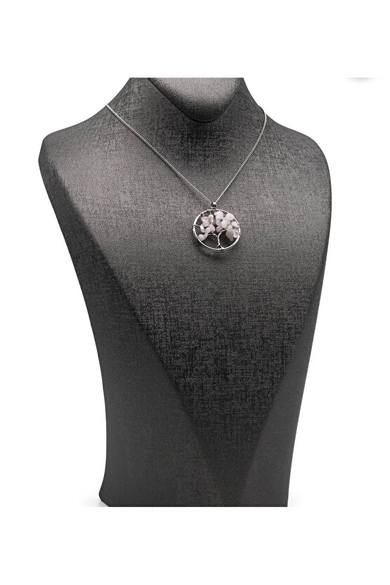 Pembe Kuvars Hayat Ağacı Doğal Taş Kolye