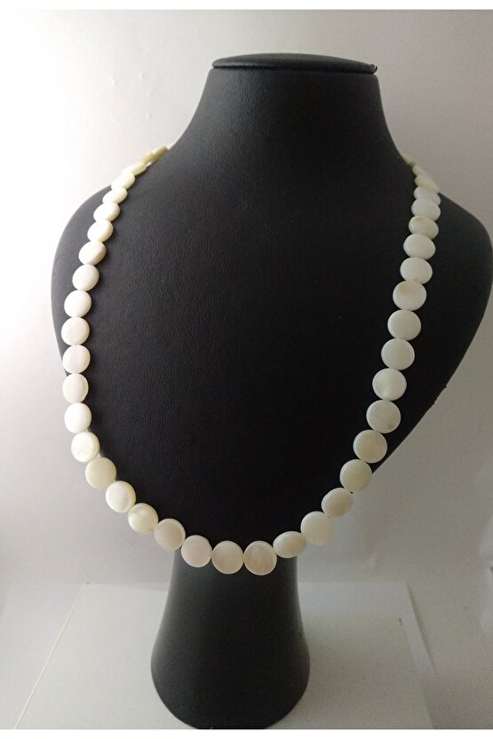 Beyaz Sedef Taşı Kolye Doğaltaş Kolye 8 mm