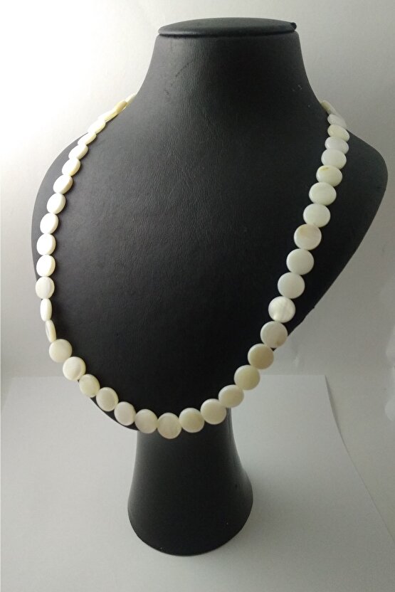 Beyaz Sedef Taşı Kolye Doğaltaş Kolye 8 mm