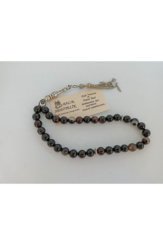 SİYAH AKİK TAŞI TESPİH Ahşap Kutulu  10 mm DOĞALTAŞ TESPİH-1021