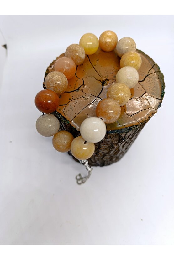 İRİ KESİM DOĞALTAŞ TESPİH Sarı AKİK TAŞI ŞAK ŞAK TESPİH 18mm-1034