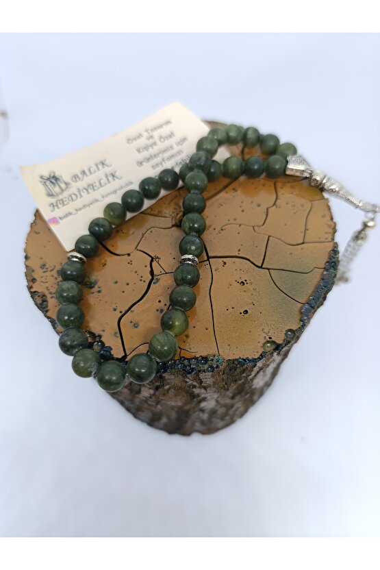 DOĞALTAŞ TESPİH  KOYU YEŞİM TAŞI TESPİH-1044