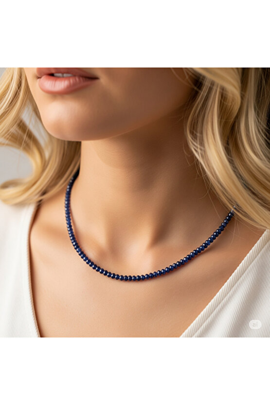 Safir doğal taş kolye 3mm zarif ve minimalist