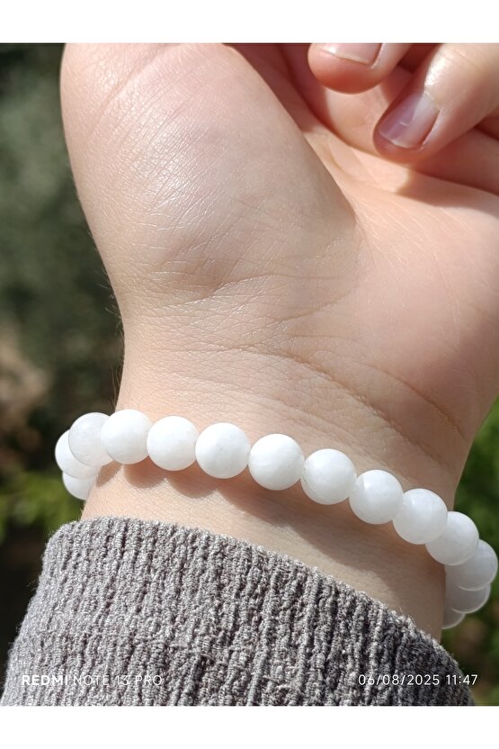 Beyaz Kuvars Doğaltaş Kadın ve Erkek Bileklik