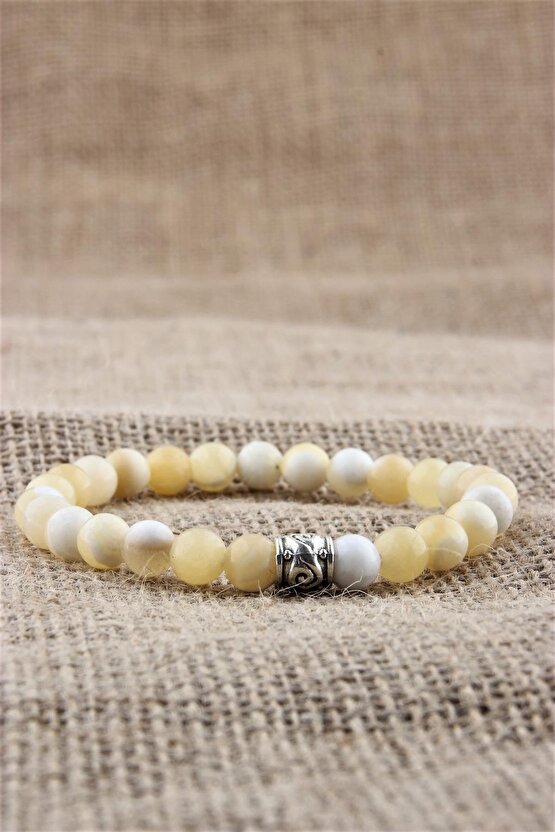 8 mm şifalı kalsit 100%100 doğal taş bileklik - elastik ipli - sertifikali