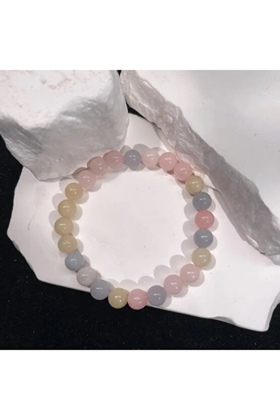 Doğal Taş Morganit Bileklik 8 mm – Aşk ve mutluluk taşı - sertifikalı 100%100 doğal taş - aşk taşı