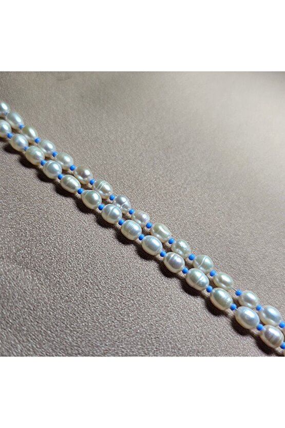 İnci Doğal Taş Halhal - Bebek Mavisi ( Küçük ) - 1 Adet ( El Yapımı Tasarım Ürünler ).