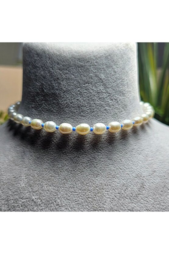 İnci Doğal Taş Halhal - Bebek Mavisi ( Küçük ) - 1 Adet ( El Yapımı Tasarım Ürünler ).