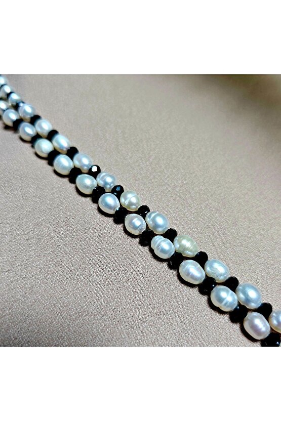 İnci Doğal Taş Halhal - Siyah - 1 Adet ( El Yapımı Tasarım Ürünler )