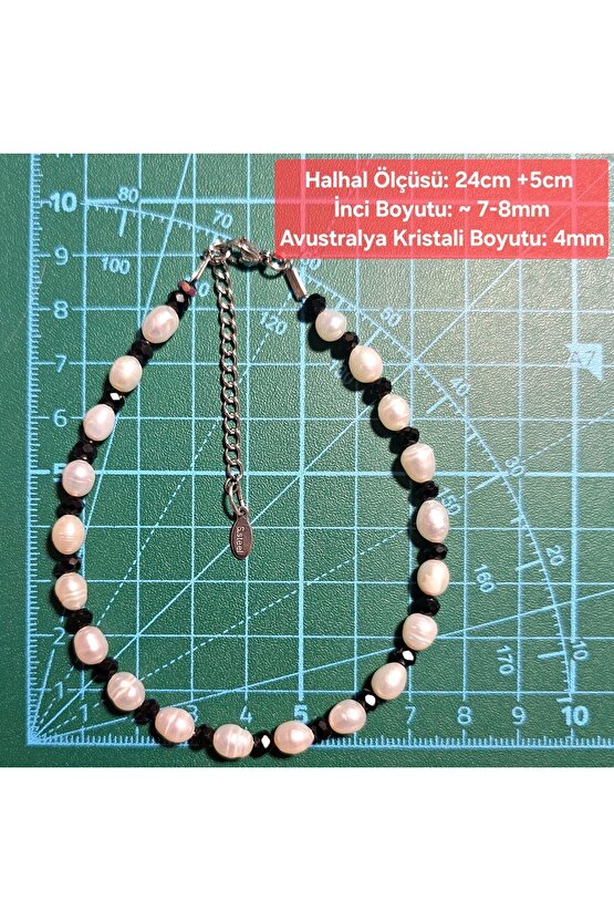 İnci Doğal Taş Halhal - Siyah - 1 Adet ( El Yapımı Tasarım Ürünler )