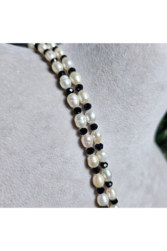 İnci Doğal Taş Halhal - Siyah - 1 Adet ( El Yapımı Tasarım Ürünler )