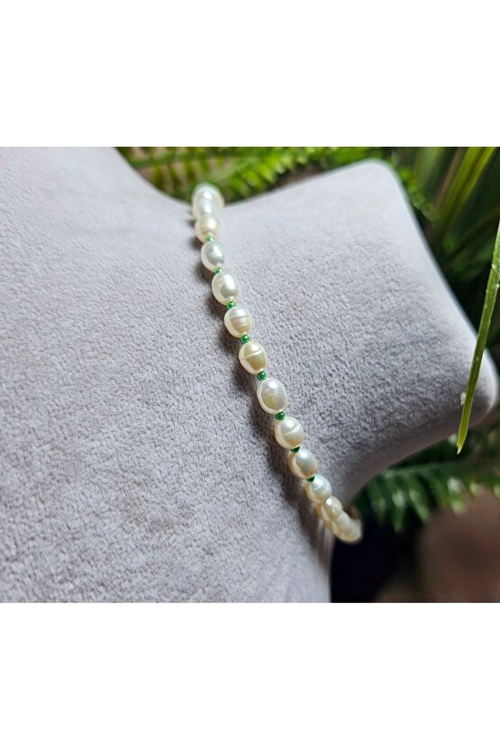 İnci Doğal Taş Halhal - Su Yeşili ( Küçük ) - 1 Adet ( El Yapımı Tasarım Ürünler )