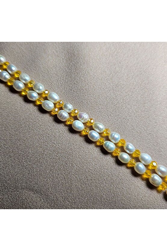 İnci Doğal Taş Halhal - Sarı - 1 Adet ( El Yapımı Tasarım Ürünler )