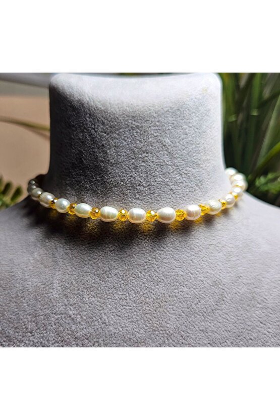 İnci Doğal Taş Halhal - Sarı - 1 Adet ( El Yapımı Tasarım Ürünler )