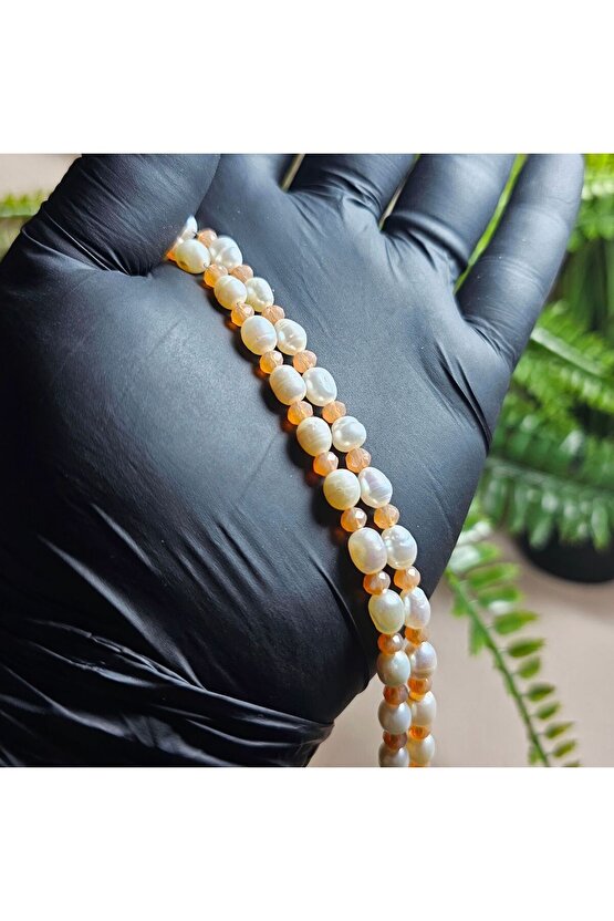 İnci Doğal Taş Halhal -somon - 1 Adet ( El Yapımı Tasarım Ürünler )