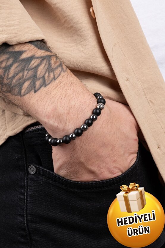 Unisex Dogaltaş Oniks Hematit Bileklik