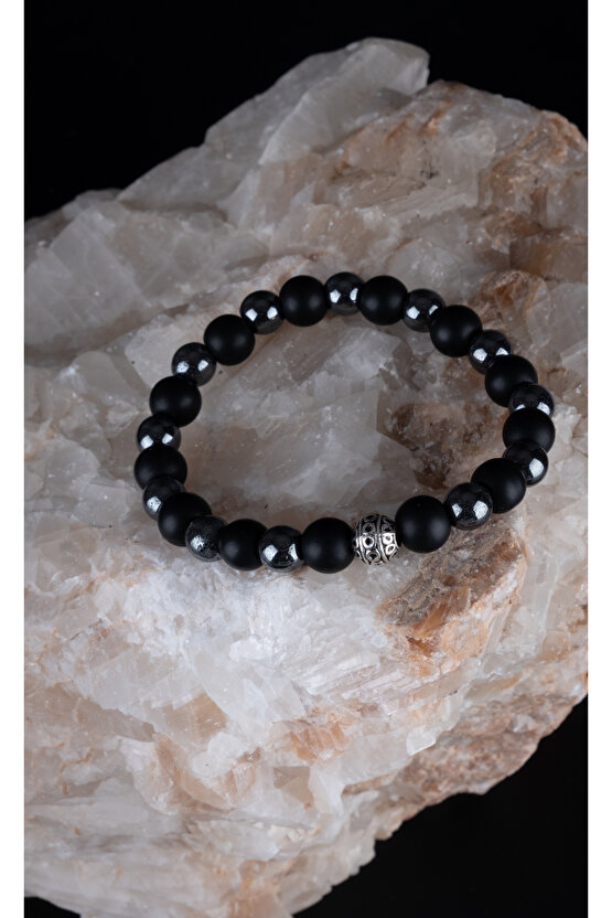 Unisex Dogaltaş Oniks Hematit Bileklik