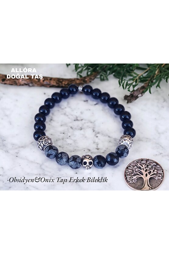 Obsidyen&Onix  DoğalTaş Erkek Bileklik