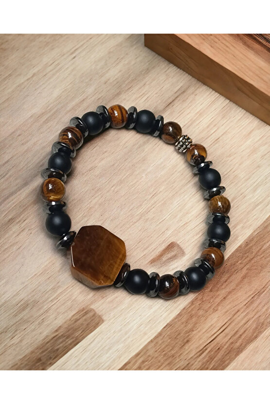 Kaplangözü&Onix&Hematit Doğaltaş Erkek Bileklik