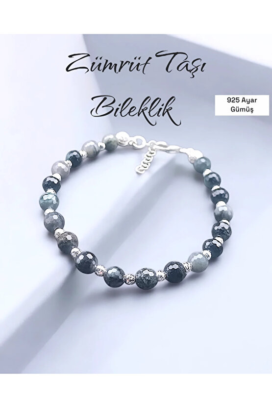 Zümrüt  Zümrüt Taşı Bileklik 6 mm 925 Ayar gümüş
