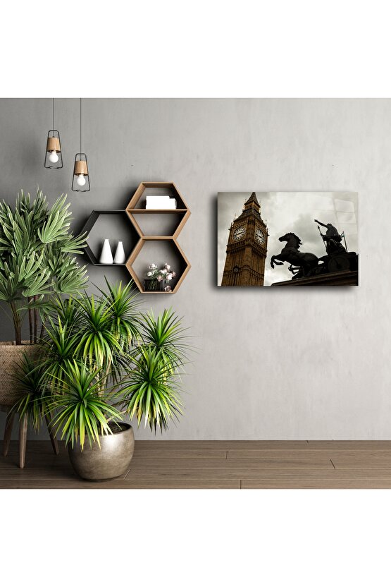 Londra Big Ben ve Boudica Heykeli Cam Tablo