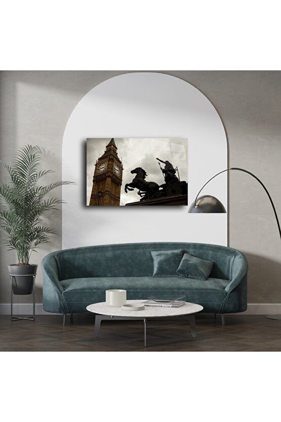 Londra Big Ben ve Boudica Heykeli Cam Tablo
