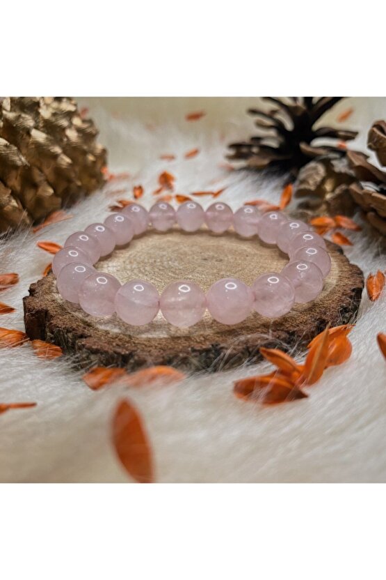 Pembe Kuvars Doğal Taş Bileklik 8mm