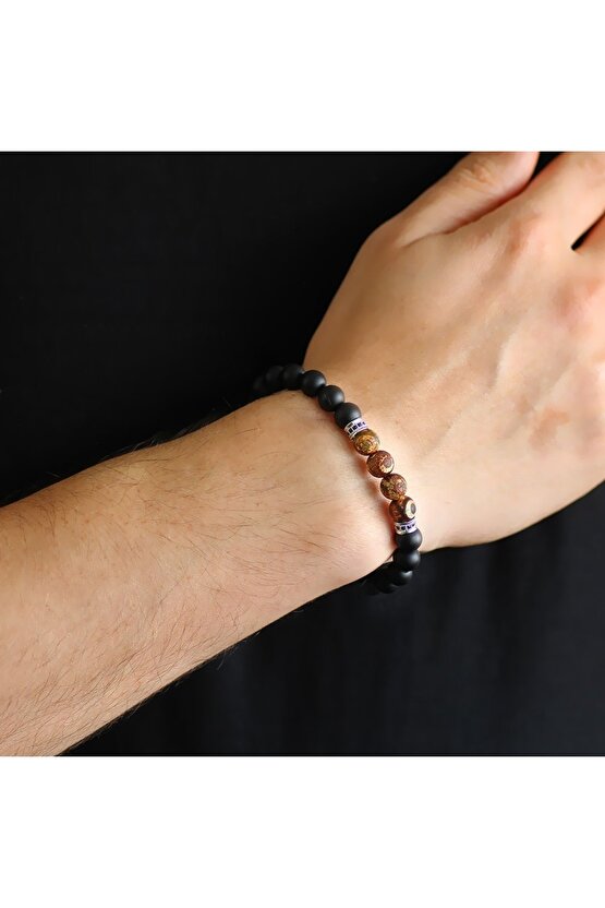 Happymodds Küre Kesim Oniks-tibet Akik Kombinli Erkek Doğaltaş Bileklik