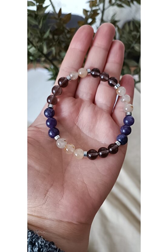 Lepidolit &rutilli Kuvars & Dumanli Kuvars ( Öfkeanksiyete Depresyonbipolar)bileklik