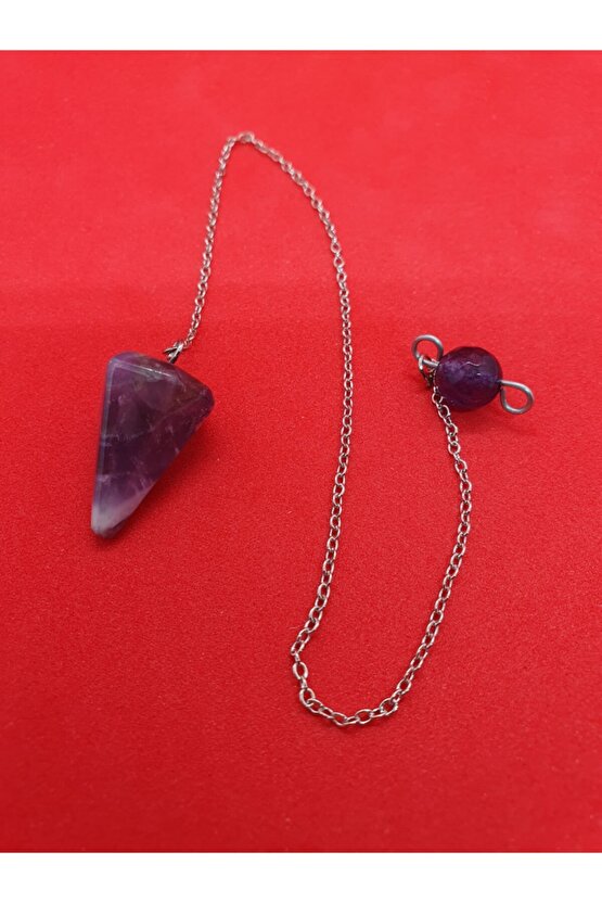 Sertifikalı Doğal Ametist Doğal Taş Pandül Kolye (SARKAÇ)