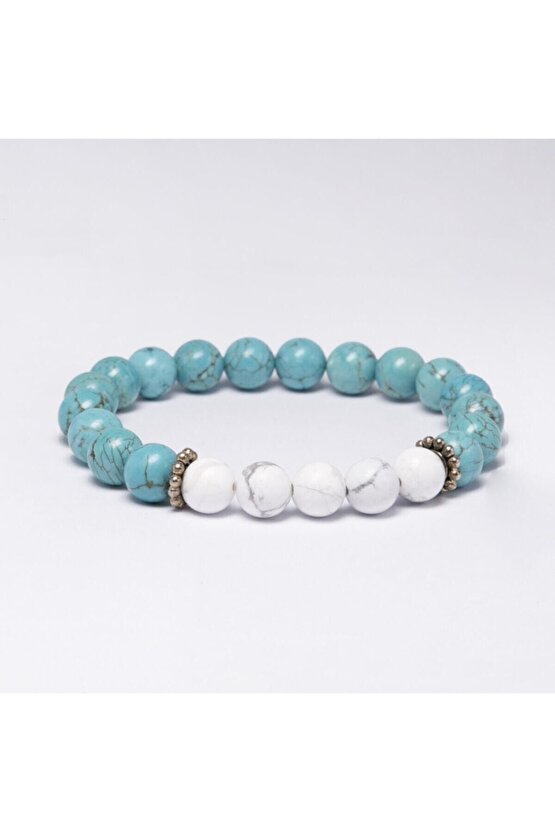 Turkuaz Havlit A Kalite Gerçek Doğal Taş Bileklik Cazibe Mutluluk Taşı 925 Ayar Gümüş Yaşam Çiçeği