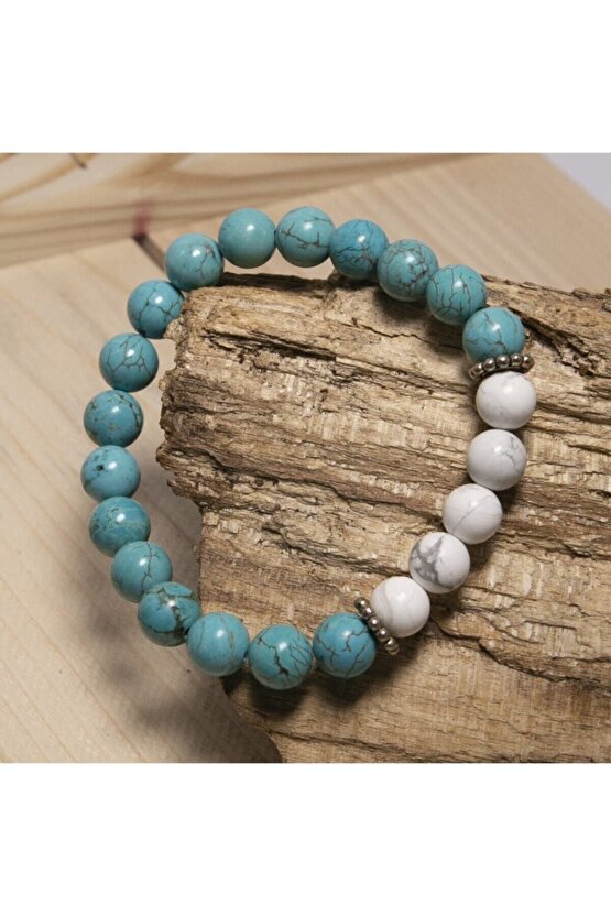 Turkuaz Havlit A Kalite Gerçek Doğal Taş Bileklik Cazibe Mutluluk Taşı 925 Ayar Gümüş Yaşam Çiçeği