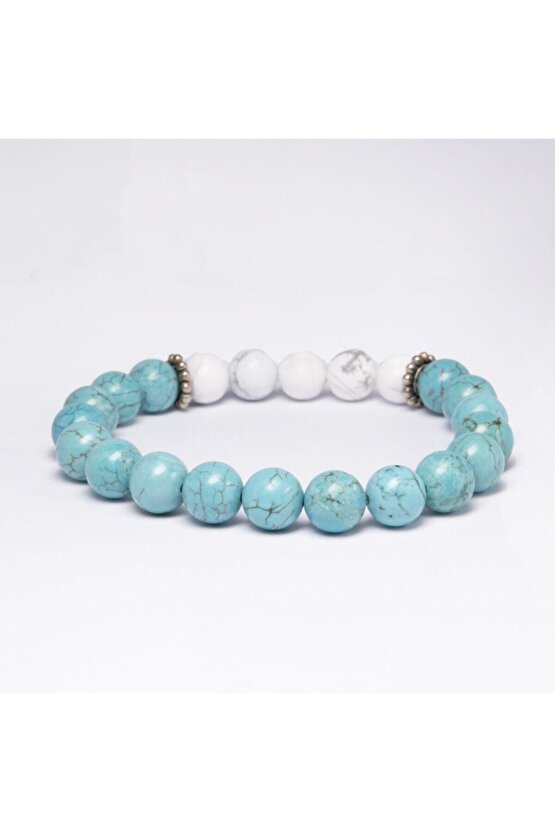 Turkuaz Havlit A Kalite Gerçek Doğal Taş Bileklik Cazibe Mutluluk Taşı 925 Ayar Gümüş Yaşam Çiçeği