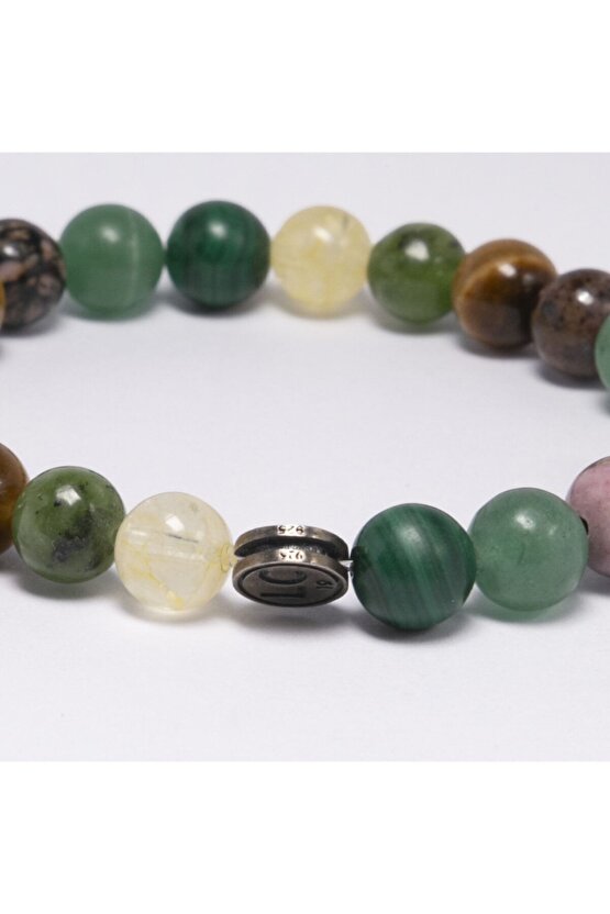 Sitrin Yeşim Kaplan Gözü Malakit Aventurin Doğal Taş Bileklik Gümüş Finansal Başarı Bolluk Bereket