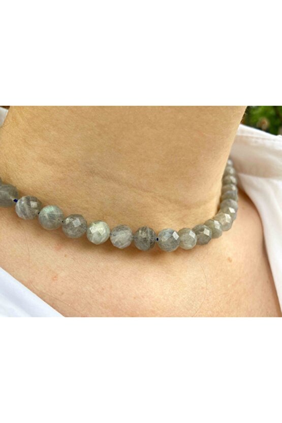 Labradorit Taşı Doğaltaş Kolye 8 Mm Faset