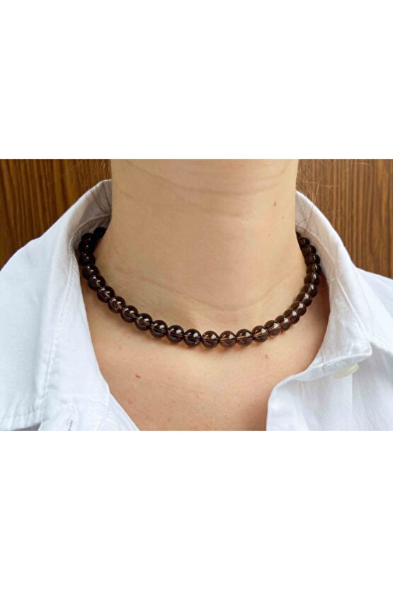 Dumanlı Kuvars Taşı Doğaltaş Kolye 6 Mm