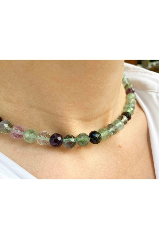 Florit Taşı Doğaltaş Kolye 8 Mm Faset