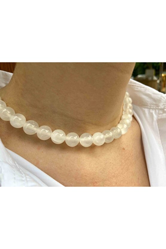 Selenit Taşı Doğaltaş Kolye 10 Mm