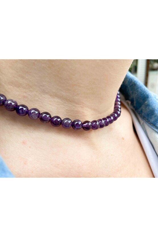 Ametist Taşı Doğaltaş Kolye 8 mm