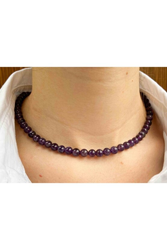 Ametist Taşı Doğaltaş Kolye 8 mm