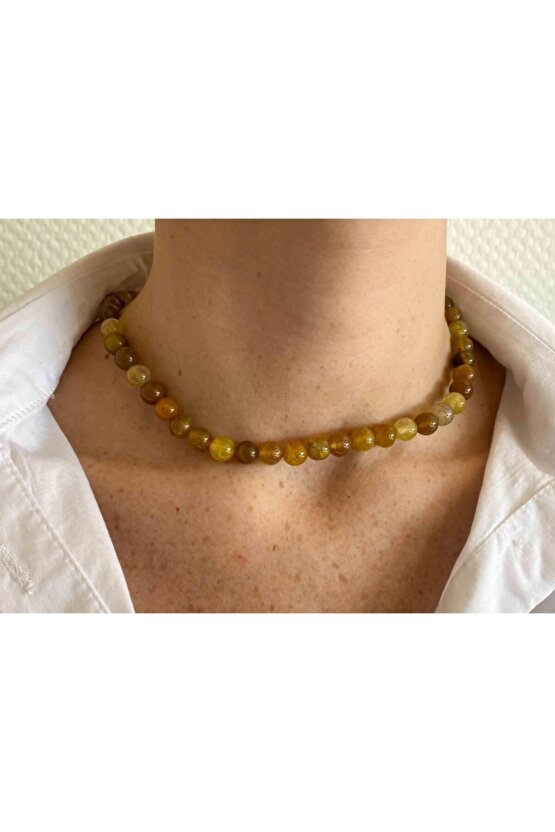 Akik Taşı Doğaltaş Kolye 8 Mm