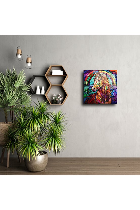 Renkli At Desenli Modern Cam Tablo