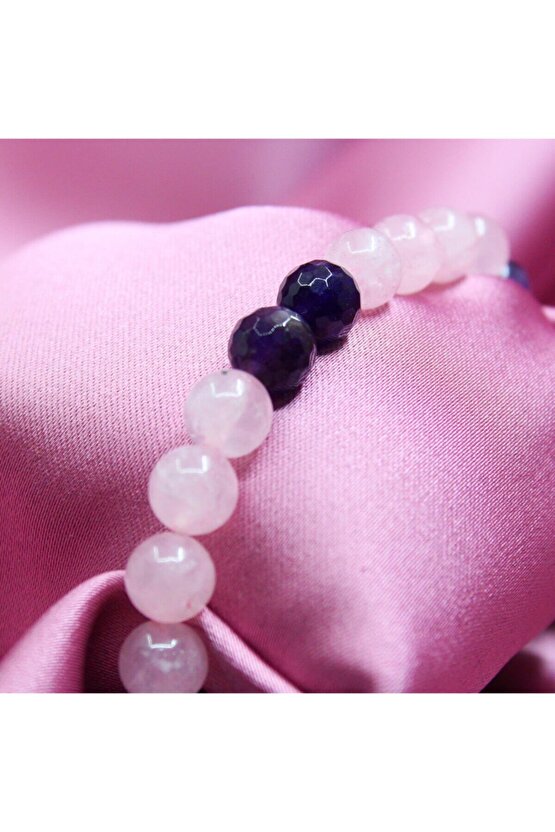 Pembe Kuvars Taşı Sevgi Taşı Ametist Taşı Pozitif Enerji Taşı Doğaltaş Bileklik