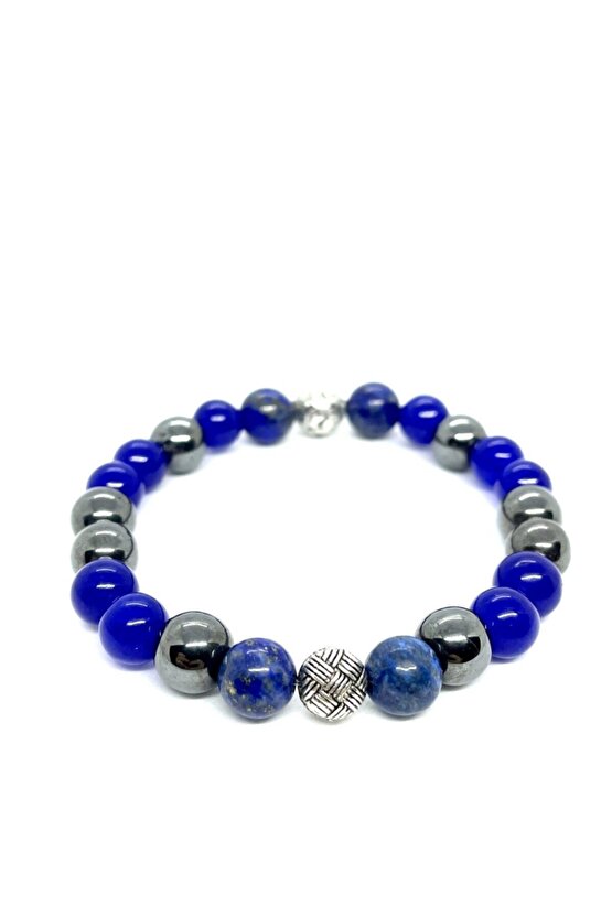 Unisex Doğaltaş Stres Bilekliği ( Mavi Akik Hematit Lapis Lazuli Doğal Taş Bileklik)