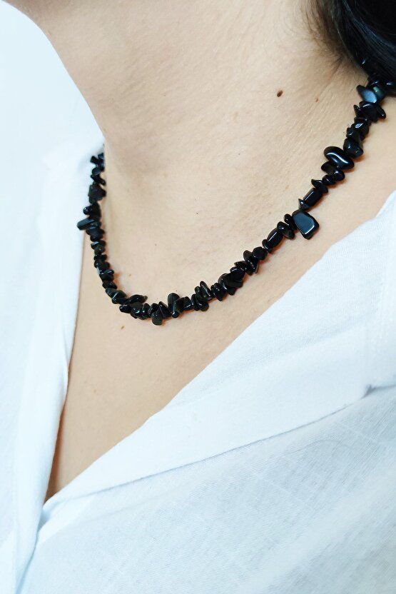 Siyah Obsidyen Doğal Kırıktaş Kolye