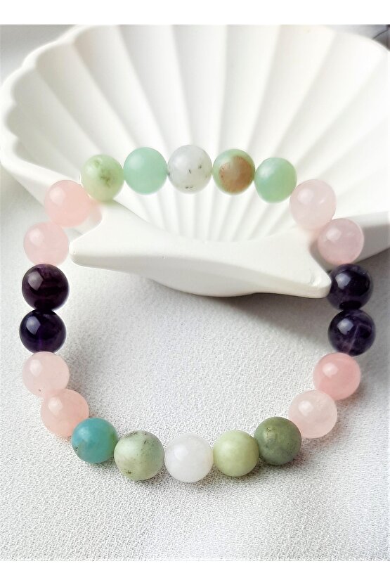 Kadın Dişil Eneji Doğal Taş Bileklik Ay Taşı ,amazonit, Ametist, Pembe Kuvars