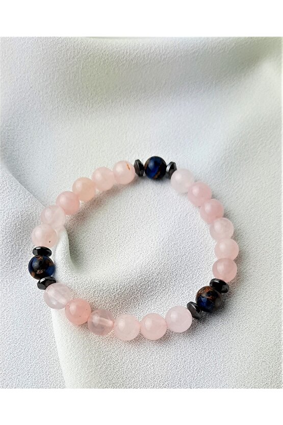 Çift Bilekliği, Sevgili , Eş Doğal Taş Bileklik Hediyelik Ürün Murano Kuvars ,pembe Kuvars Hematit