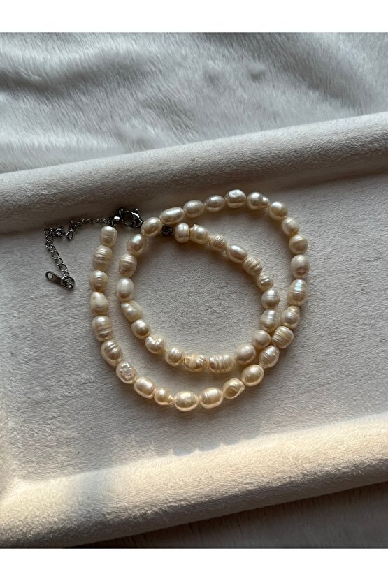 Gerçek Doğal İnci Kolye El Yapımı Çelik Aparat Ömürlük