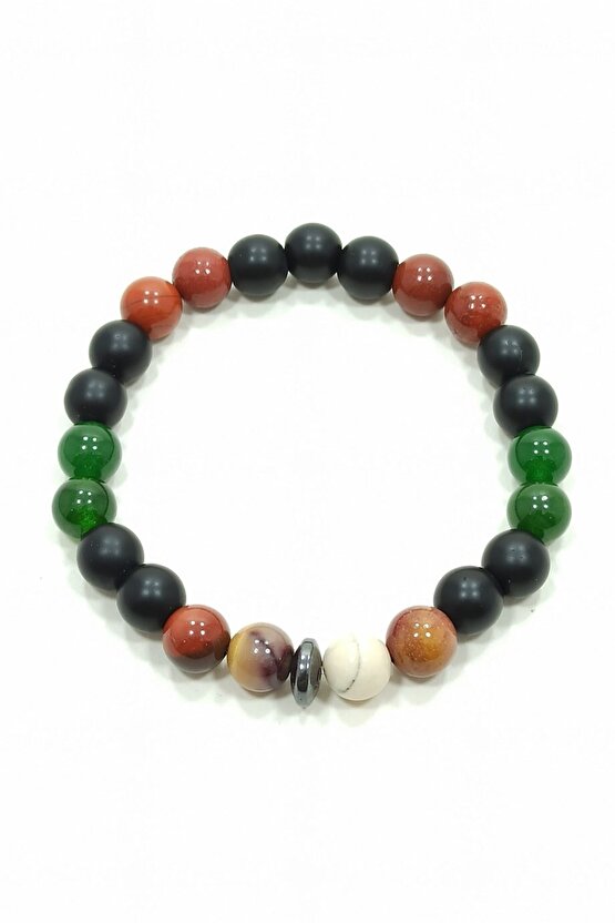 Karar Bilekliği Oniks Jasper Yeşim Hematit Doğal Taş Bileklik Moskova