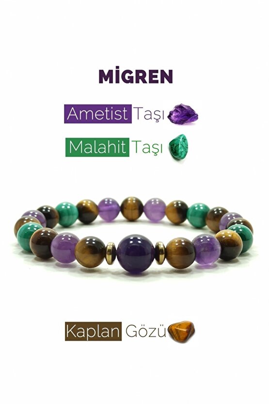 Migren Bilekliği Ametist Malahit Doğal Taş Bileklik Rio